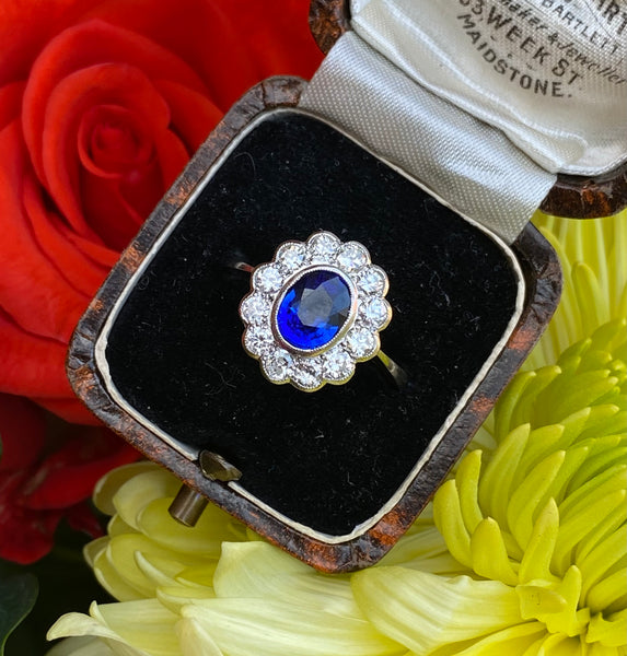 Sapphire and Diamond Cluster Ring Platinum 0.80ct + 1.60ct