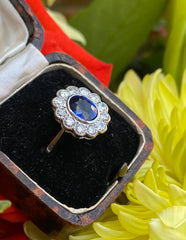 Sapphire and Diamond Cluster Ring Platinum 0.80ct + 1.60ct