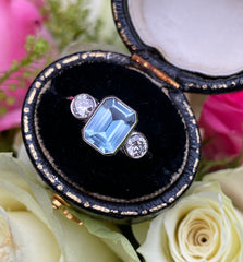 Aquamarine and Diamond Three Stone Ring Platinum 0.40ct + 1.10ct