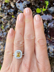 Art Deco Yellow Sapphire And Diamond Platinum Ring 0.45ct + 1.25ct