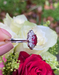 Victorian Ruby and Diamond Cluster Platinum Ring 0.90ct + 1.65ct