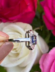 Art Deco Sapphire and Diamond Cluster Platinum Ring 0.50ct + 1.50ct