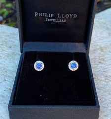 Sapphire and Diamond Cluster Earrings 18ct White Gold 0.17ct + 0.80ct