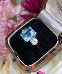 Aquamarine and Diamond Three Stone Platinum Ring 1.02ct + 3.95ct