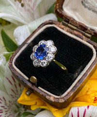 Sapphire and Diamond Cluster 18ct Yellow Gold Ring 0.85ct + 1.25ct