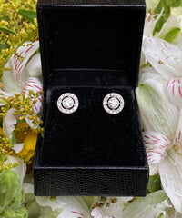 Circular Art Deco Diamond Cluster Stud Earrings 18ct white gold 0.75ct