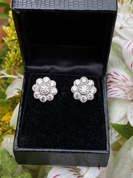 Diamond Daisy Cluster Earrings 18ct White Gold 2.60ct