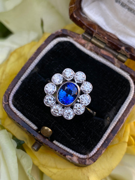 Sapphire and Diamond Cluster Ring Platinum 0.90ct + 1.40ct
