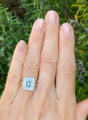 Art Deco Aquamarine and Diamond Platinum Ring 0.50ct + 0.80ct