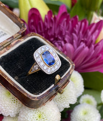 Victorian Sapphire and Diamond Cluster Ring 18ct Yellow Gold 0.80ct + 1.60ct