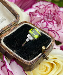 Art Deco Peridot and Diamond Platinum Ring 0.18ct + 2.10ct