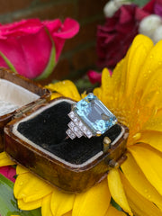 Art Deco Aquamarine and Diamond Ring 0.40ct + 6ct Platinum