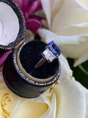 Art Deco Tanzanite and Diamond Platinum Ring 0.30ct + 1.70ct