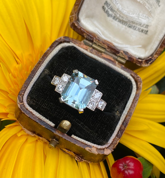 Aquamarine and Diamond Ring Platinum 0.45ct + 4.25ct