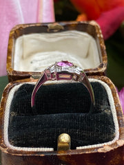 Art Deco Pink Sapphire & Diamond Platinum Ring 0.55ct + 1.0ct