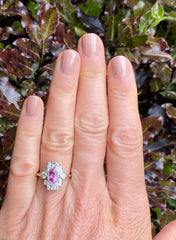 Art Deco Pink Sapphire & Diamond Platinum Ring 0.55ct + 1.0ct