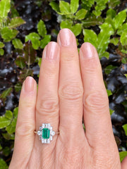 Art Deco Style Emerald & Diamond Platinum Ring 0.55ct + 1.0ct