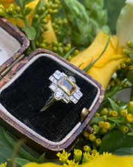 Art Deco Style Yellow Sapphire & Diamond Platinum Ring 0.55ct + 1.10ct