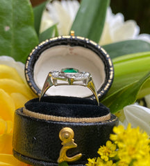 Art Deco Emerald and Diamond Cluster Ring Platinum 0.45ct + 0.90ct