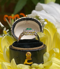 Art Deco Emerald and Diamond Cluster Ring Platinum 0.35ct + 0.80ct