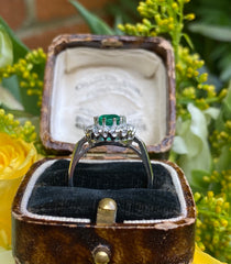 Victorian Emerald and Diamond Cluster Ring Platinum 0.95ct + 1.17ct