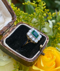 Victorian Emerald and Diamond Cluster Ring 18ct Yellow Gold 0.90ct + 1.10ct