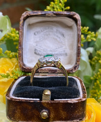 Victorian Emerald and Diamond Cluster Ring 18ct Yellow Gold 0.90ct + 1.10ct