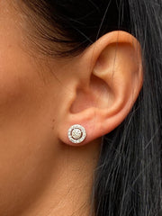 Circular Art Deco Diamond Cluster Stud Earrings 18ct white gold 0.75ct