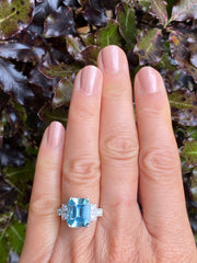 Aquamarine and Diamond Ring Platinum 0.40ct + 4.12ct