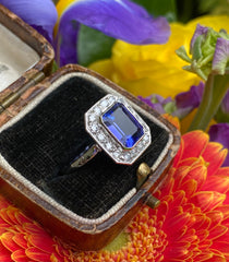 Art Deco Tanzanite and Diamond Platinum Ring 0.50ct + 2.50ct