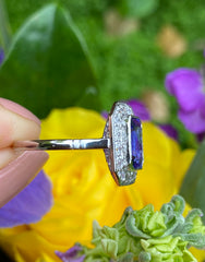 Art Deco Tanzanite and Diamond Platinum Ring 0.50ct + 2.50ct