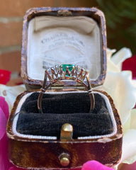 Emerald and Diamond Three Stone Platinum Ring 0.50ct + 1.20ct