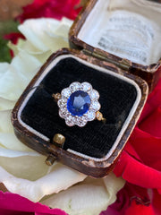 Victorian Sapphire and Diamond Cluster Ring 18ct Yellow Gold 0.95ct + 2.06ct