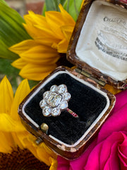 Victorian Daisy Asscher Cut Diamond Cluster Platinum Ring 2.26ct