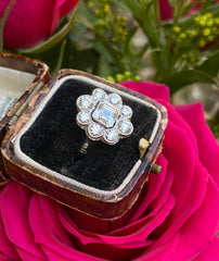 Victorian Daisy Asscher Cut Diamond Cluster Platinum Ring 2.26ct