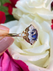 Victorian Sapphire and Diamond Cluster Ring 18ct Yellow Gold 0.95ct + 2.06ct