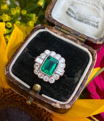 Emerald and Diamond Cluster Ring Platinum 0.80ct + 1.70ct