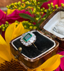 Emerald and Diamond Cluster Ring Platinum 0.80ct + 1.70ct
