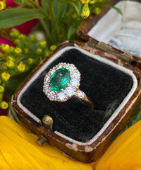 Victorian Emerald and Diamond Cluster Ring 18ct Yellow Gold 0.95ct + 1.22ct