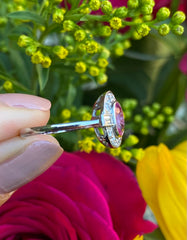 Art Deco Pink Sapphire and Diamond Cluster Ring Platinum 0.35ct + 0.90ct