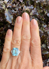 Art Deco Aquamarine and Diamond Platinum Ring 0.25ct + 6.05ct