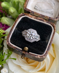 Art Deco Diamond Solitaire Platinum Cluster Ring 1.31ct