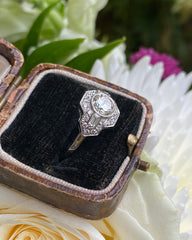 Art Deco Diamond Solitaire Platinum Cluster Ring 1.31ct