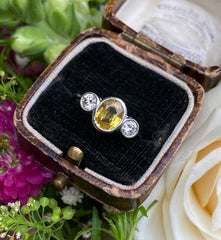 Yellow Sapphire and Diamond Three Stone Trilogy Ring Platinum 0.40ct + 1.30ct