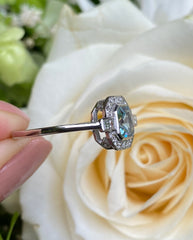 Art Deco Aquamarine and Diamond Platinum Ring 0.25ct + 0.55ct