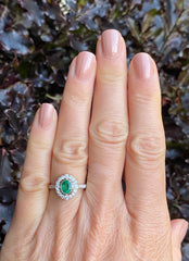 Emerald and Diamond Cluster Platinum Ring 0.35ct + 0.70ct