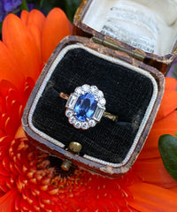 Victorian Style Sapphire and Diamond Cluster Ring 18ct Yellow Gold 0.45ct + 1.50ct