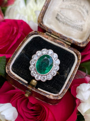 Victorian Emerald and Diamond Cluster Ring 18ct Yellow Gold 1.25ct + 3.02ct