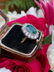 Victorian Emerald and Diamond Cluster Ring 18ct Yellow Gold 1.25ct + 3.02ct