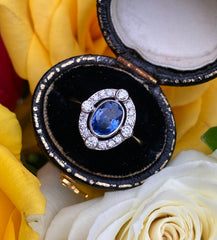 Victorian Sapphire and Diamond Cluster Ring Platinum 0.30ct + 0.75ct